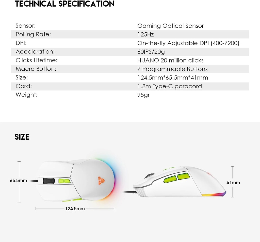 Fantech VX6 PHANTOM II Gaming Mouse – Optical Sensor 7,200 DPI (white)