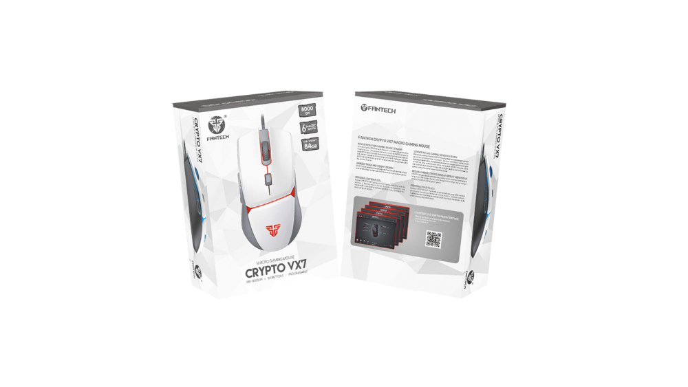 FANTECH CRYPTO VX7 Gaming Mouse  | Optical Sensor 8,000 DPI | 6 Programmable Buttons | 10 Million Clicks Lifetime | SOFTWARE SUPPORT White