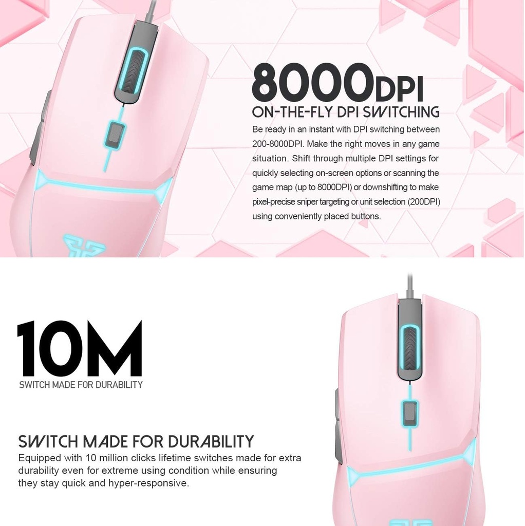 Fantech VX6 PHANTOM II Gaming Mouse – Optical Sensor 7,200 DPI (Pink)