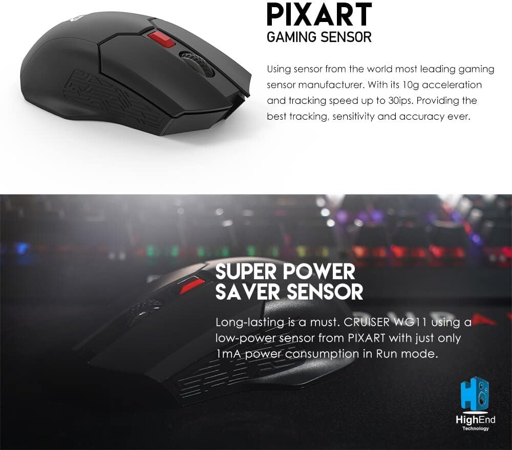 Fantech RAIGOR II WG11 WIRELESS 2.4GHZ PRO-GAMING MOUSE in Black- white