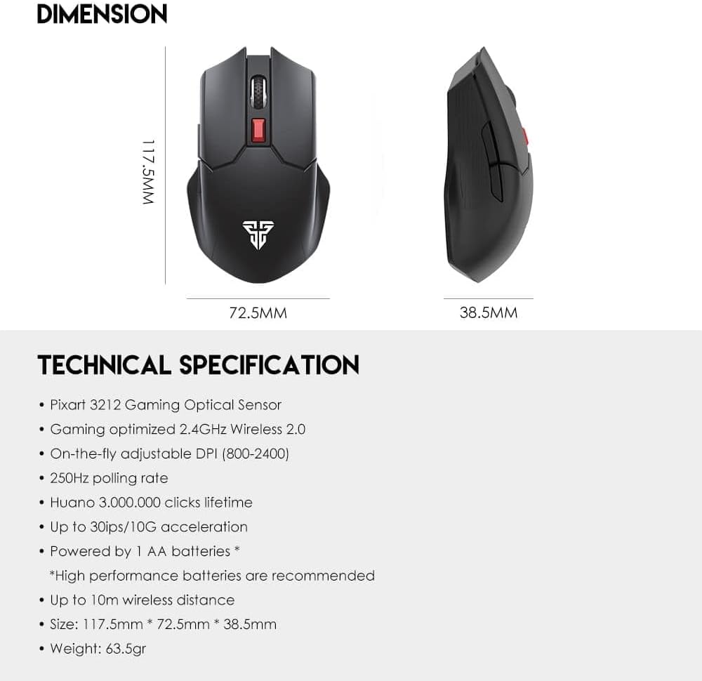 Fantech RAIGOR II WG11 WIRELESS 2.4GHZ PRO-GAMING MOUSE in Black- white