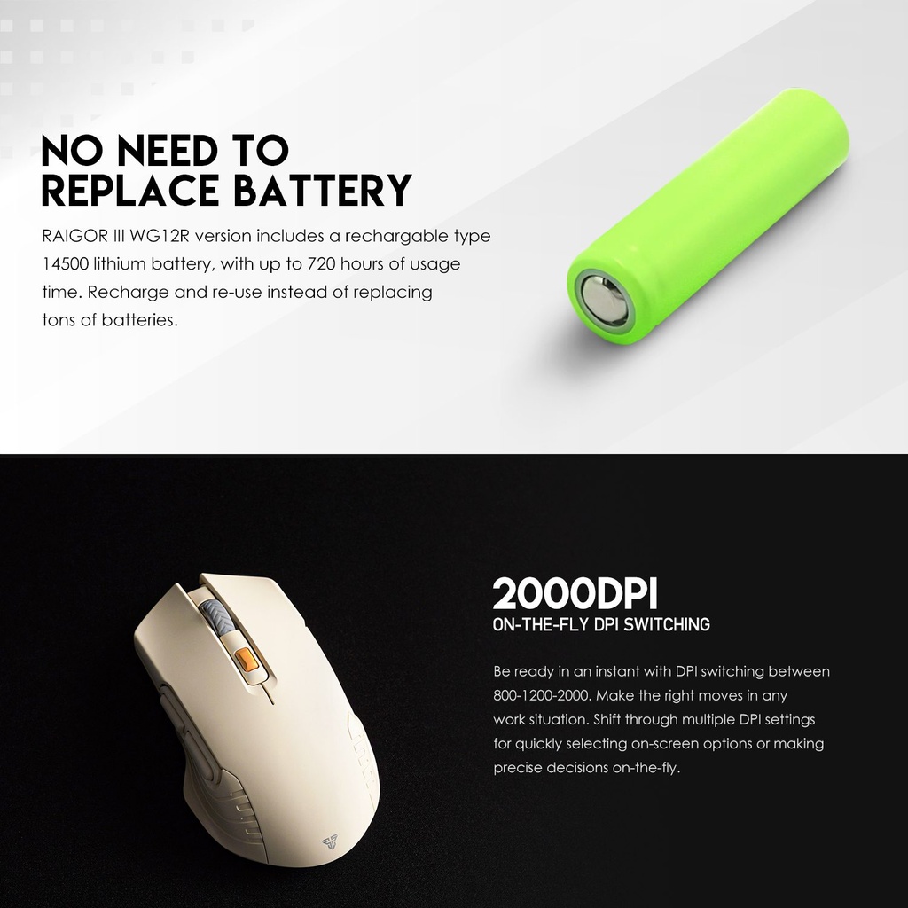 FANTECH RAIGOR III WG12R Wireless 2.4Ghz Gaming Mouse With Rechargeable Battery Black-Grey-Beige