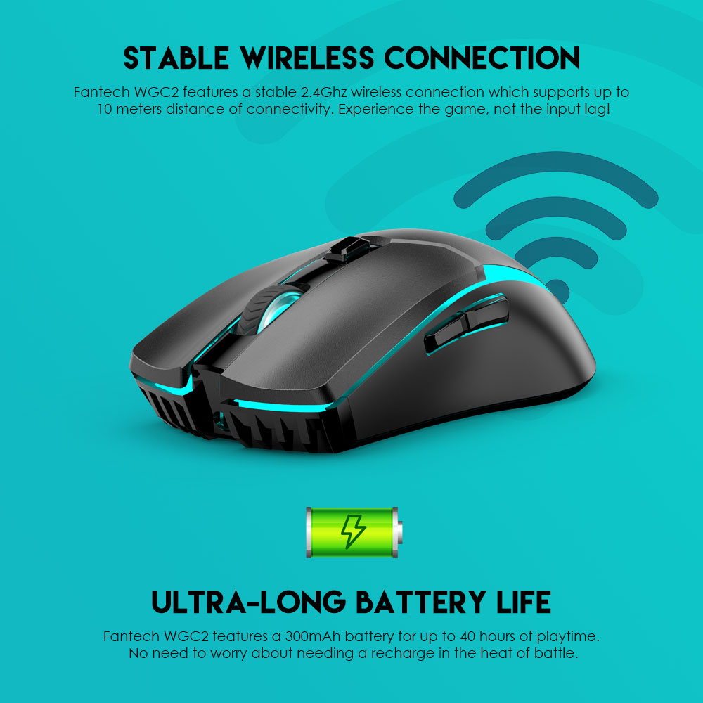 FANTECH VENOM II WGC2 VIBE EDITION Wireless 2.4Ghz Gaming Mouse With Rechargeable Battery Pink-Red-Purple-Blue-yellow-green