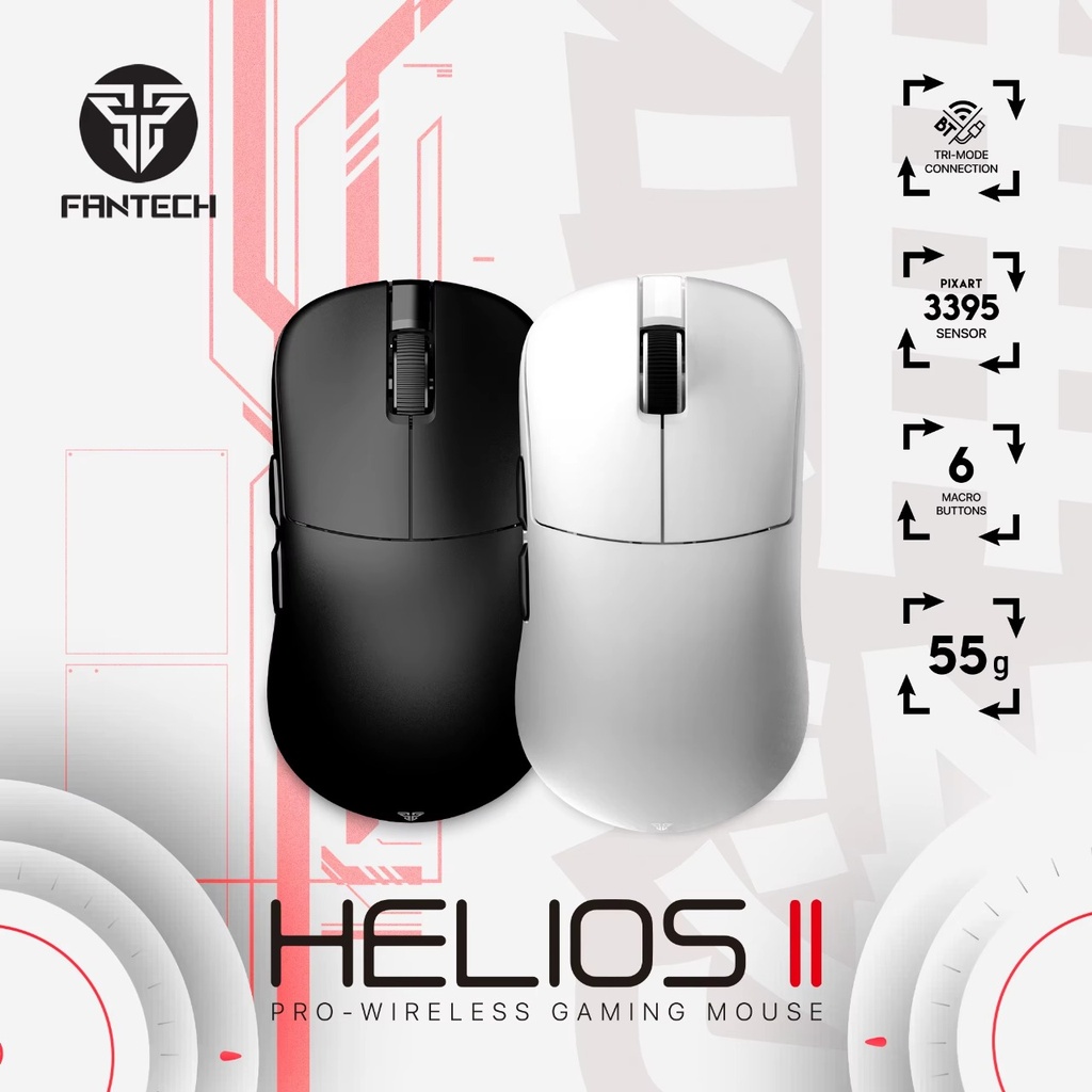 FANTECH Helios II XD3V3 Wireless Gaming Mouse|PixArt 3395 26,000 DPI 1K TTC Gold Switches 6 Programmable Buttons Professional 55g Wired Mouse|Lightweight Mouse, Black