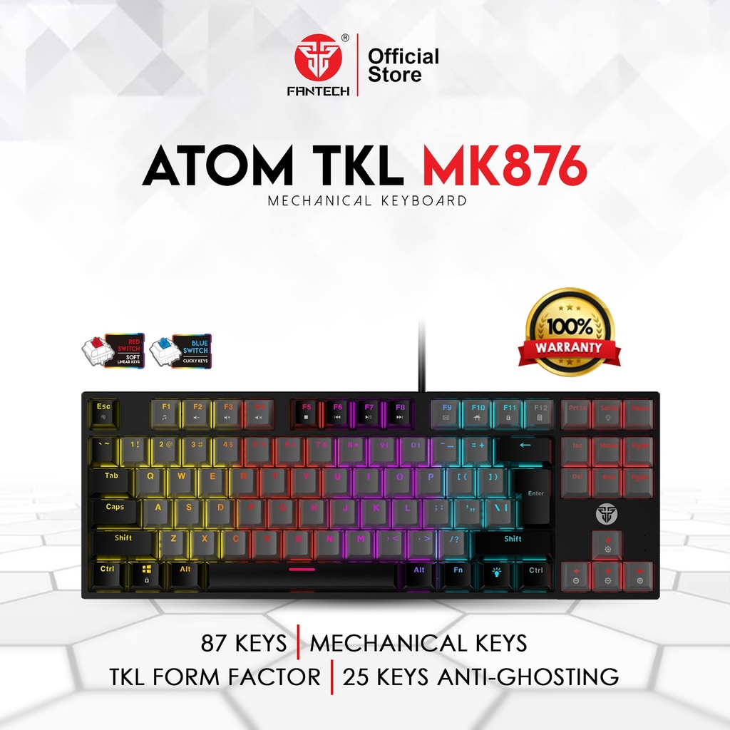 FANTECH MK876V2 ATOM87 RGB MECHANICAL KEYBOARD SUMI EDITION - GREY