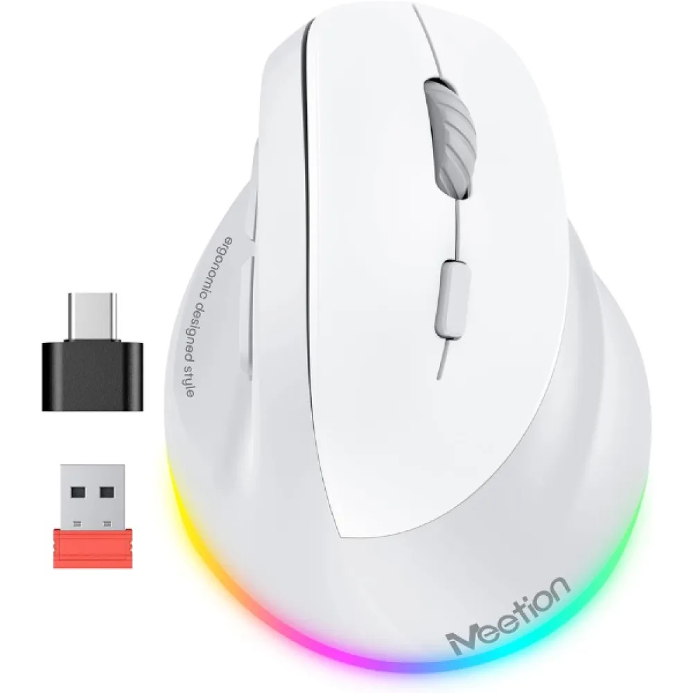 MEETION MT-BTM010R Ergonomic Mouse, Wireless Vertical Mouse RGB White