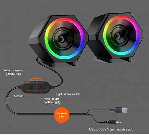 [SP-03-08] Kisonli L-6060 Wired Computer Speaker, 2 Pieces - Black