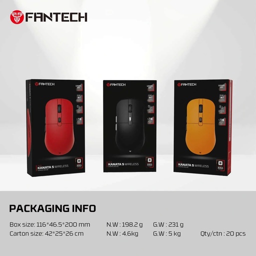 [MO-12-20] Fantech KANATA S WG9/WG9S | Wireless Gaming Mouse Black-red-yellow