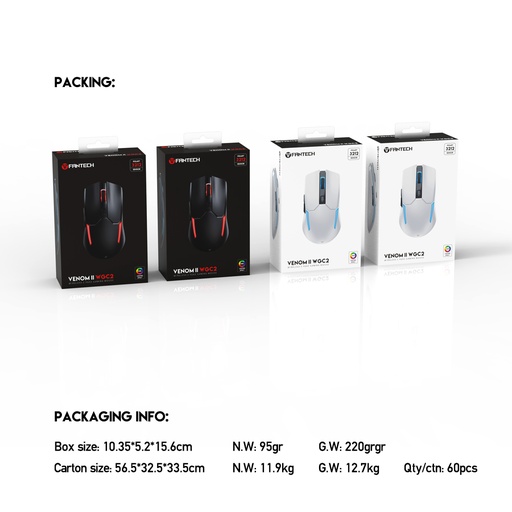[MO-12-25] FANTECH VENOM II WGC2 VIBE EDITION Wireless 2.4Ghz Gaming Mouse With Rechargeable Battery Black-white