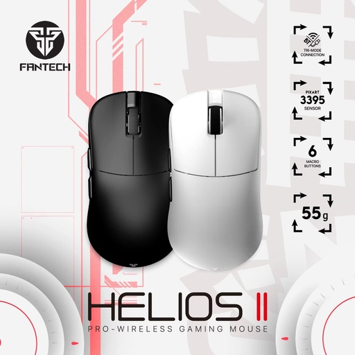 [MO-12-27] FANTECH Helios II XD3V3 Wireless Gaming Mouse|PixArt 3395 26,000 DPI 1K TTC Gold Switches 6 Programmable Buttons Professional 55g Wired Mouse|Lightweight Mouse, Black
