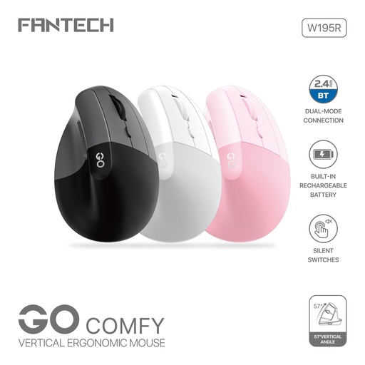 [MO-12-33] Fantech W195R and W195 GO Comfy Mouse Vertical Ergonomic Design Wireless & Bluetooth Connection Compact Mouse