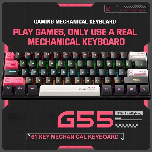 [KB-13-00] ONIKUMA G55 Mechanical Gaming Keyboard, 61 Keys, RGB Layout, Wired LED Backlit, for PC and Laptop
