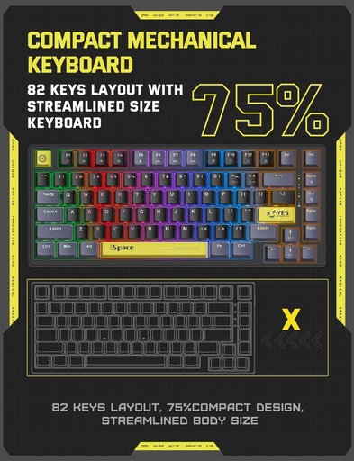 [KB-13-02] ONIKUMA g52 GAMING  75% 82 Keys Mechanical Keyboard，Wired Gaming Keyboard with Blue Swithes, 6 Colors RGB Lights, Compatible with PC, Laptop, Desktop, ABS Keycaps, High-Performance, Black
