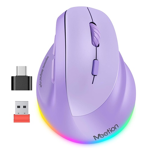 [MO-17-06] MEETION MT-BTM010R Ergonomic Mouse, Wireless Vertical Mouse RGB Purple