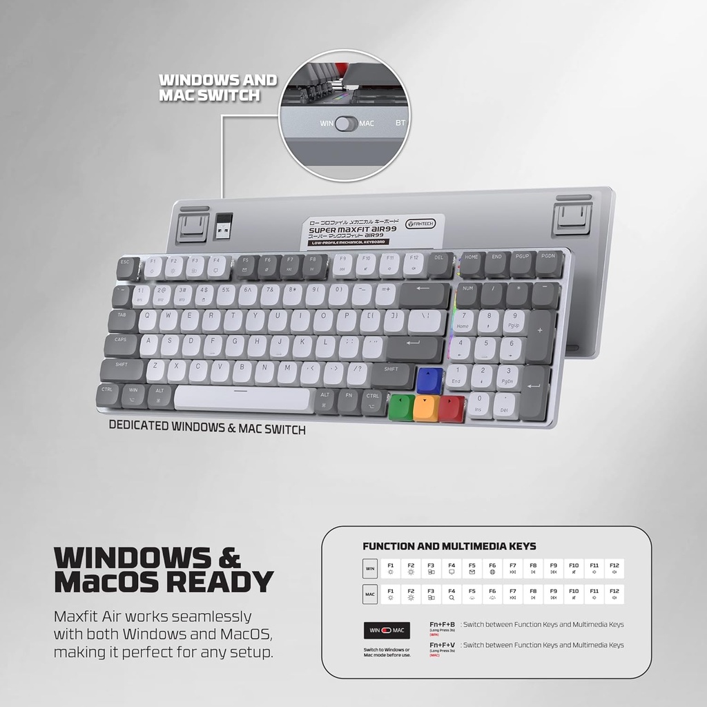 FANTECH SUPER MAXFIT AIR99 MK916 95% LOW PROFILE WIRELESS MECHANICAL KEYBOARD - 3 Connection Mode