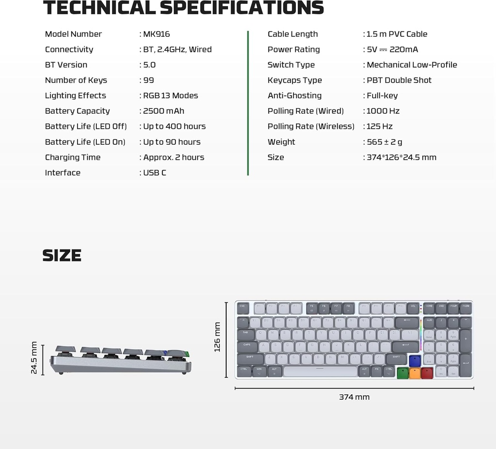 FANTECH SUPER MAXFIT AIR99 MK916 95% LOW PROFILE WIRELESS MECHANICAL KEYBOARD - 3 Connection Mode
