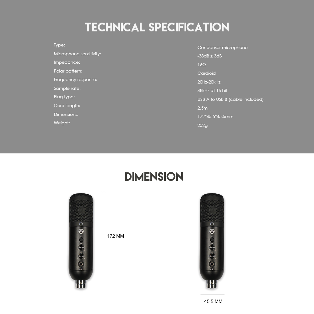 Fantech MCX01 Leviosa Professional Condenser Microphone - Cardioid Polar Pattern - RGB Illumination - USB Interface - Easy Adjustable Tripod - Pop Filter