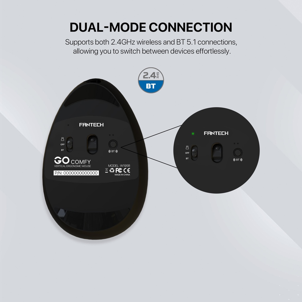 Fantech W195R and W195 GO Comfy Mouse Vertical Ergonomic Design Wireless & Bluetooth Connection Compact Mouse