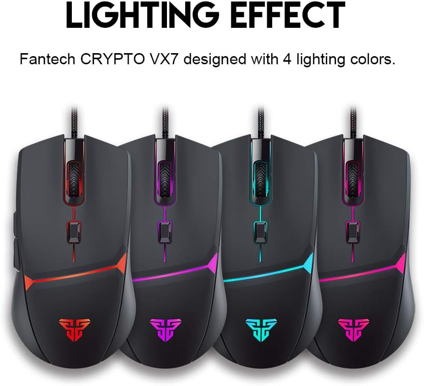 FANTECH CRYPTO VX7 Gaming Mouse  | Optical Sensor 8,000 DPI | 6 Programmable Buttons | 10 Million Clicks Lifetime | SOFTWARE SUPPORT Black