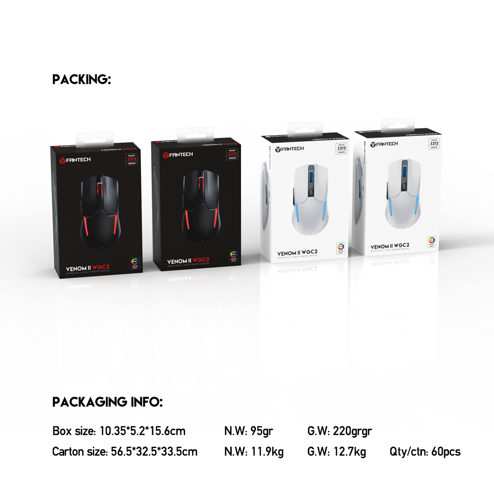 FANTECH VENOM II WGC2 VIBE EDITION Wireless 2.4Ghz Gaming Mouse With Rechargeable Battery Black-white