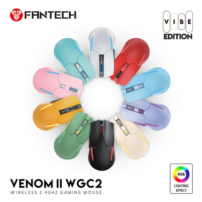 FANTECH VENOM II WGC2 VIBE EDITION Wireless 2.4Ghz Gaming Mouse With Rechargeable Battery Pink-Red-Purple-Blue-yellow-green