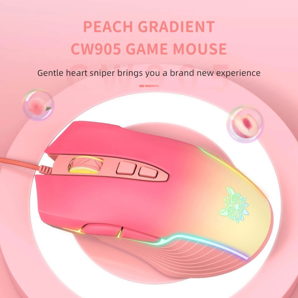 ONIKUMA CW905 RGB Gaming Mouse – 6400 DPI – 7 Programable Buttons pink