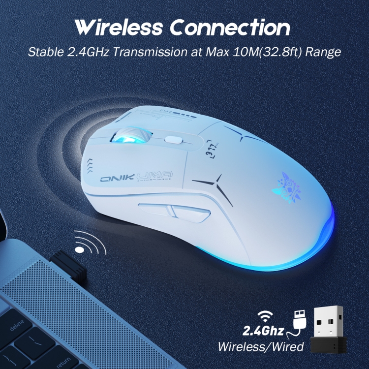 ONIKUMA CW917 RGB Dual Mode Wired + 2.4GHz Wireless Mouse | white
