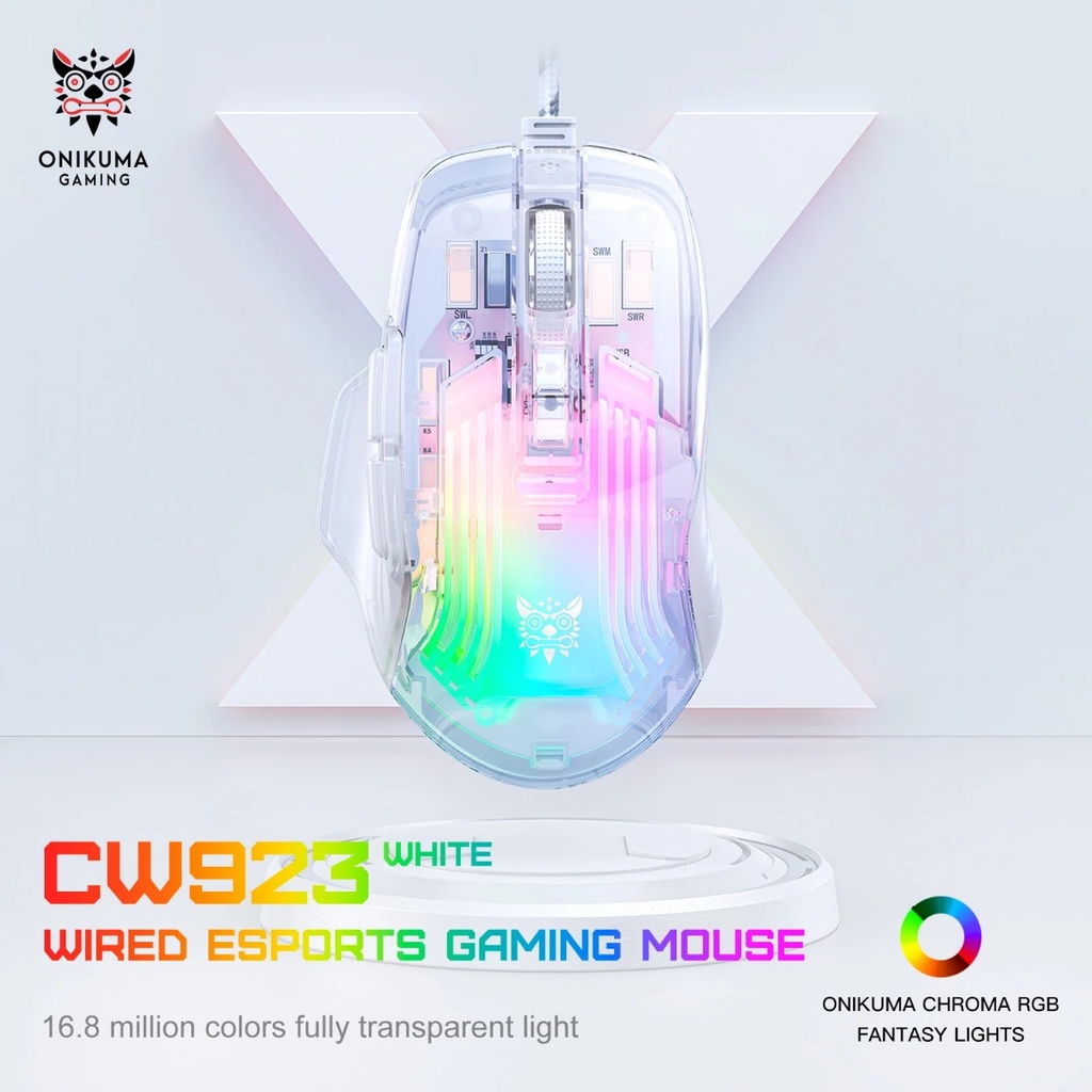ONIKUMA CW923 Transparent Wired Gaming Mouse RGB Backlight 7 Buttons 6 DPI Adjustment Custom Programming Computer Mouse
