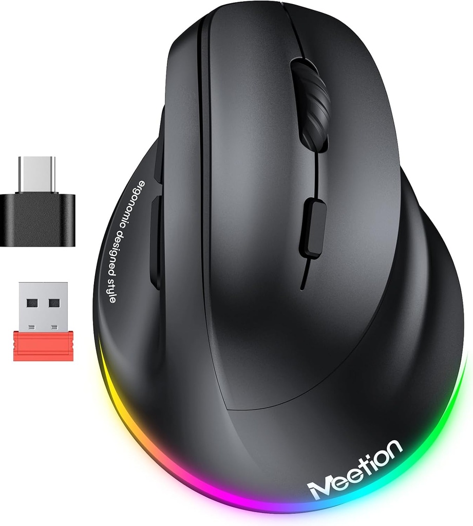 MEETION MT-BTM010R Ergonomic Mouse, Wireless Vertical Mouse RGB Black