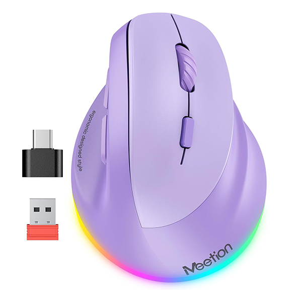 MEETION MT-BTM010R Ergonomic Mouse, Wireless Vertical Mouse RGB Purple