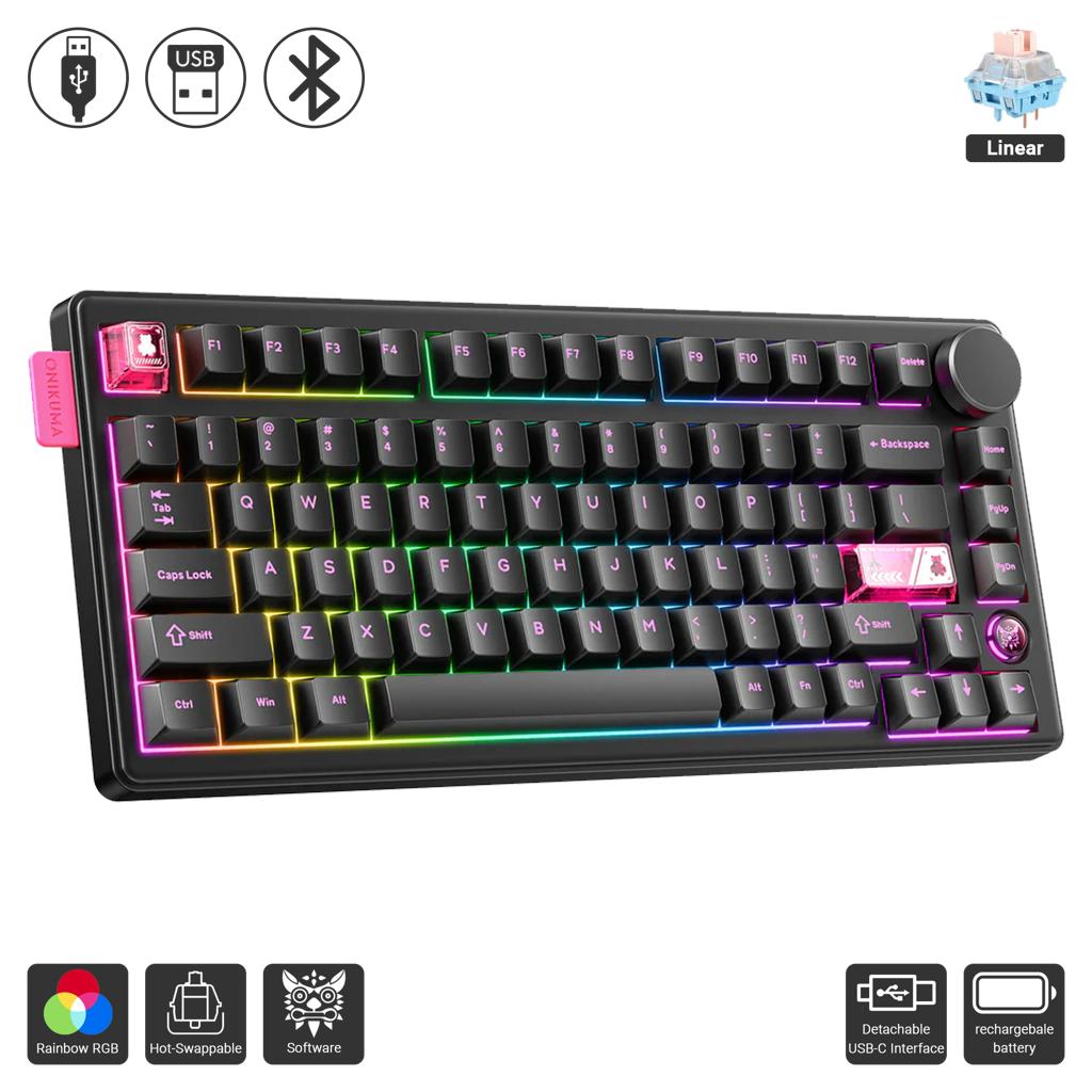 ONIKUMA MT706 Tri-Mode Gasket RGB Gaming Mechanical Keyboard - Black