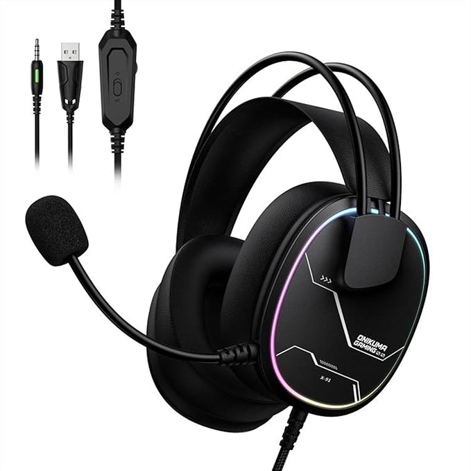 Onikuma X91 RGB Wired Over-Ear Gaming Headset Black