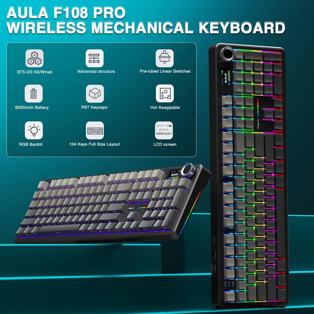 AULA F108 PRO - Wireless Mechanical Keyboard with Screen