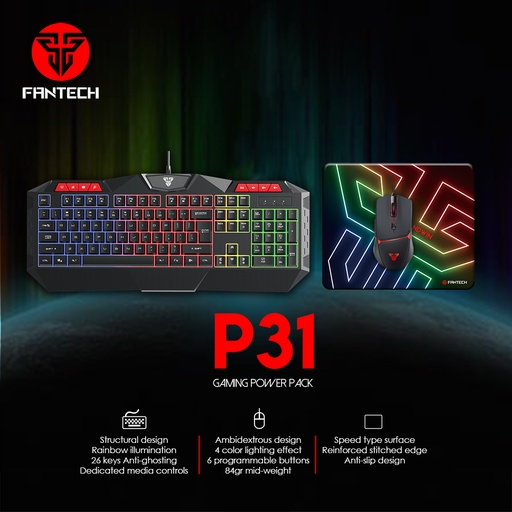 [KB-08-04] FANTECH P31 Gaming Wired Keyboard, Mouse & Pad Combo