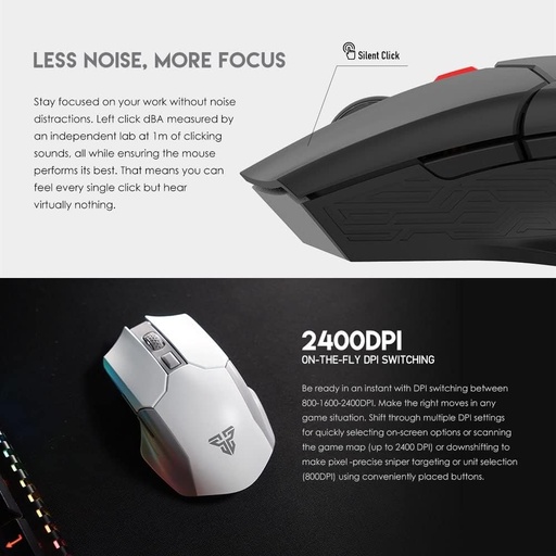 [MO-12-07] Fantech RAIGOR II WG11 WIRELESS 2.4GHZ PRO-GAMING MOUSE in Black- white