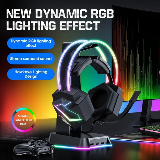 [HP-07-04] ONIKUMA X20 RGB Gaming Headset Noise Canceling Headphone 7.1 Surround Sound with HD Mic for PS4 PC