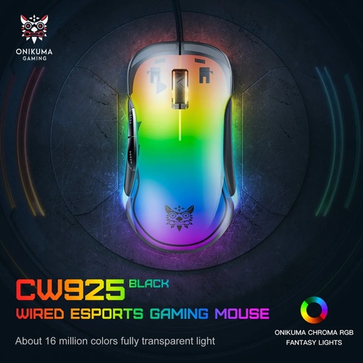 [MO-16-07] ONIKUMA CW925 RGB Backlit Wired Gaming Mouse, Up to 12800 DPI, Light weight, Transparent Black